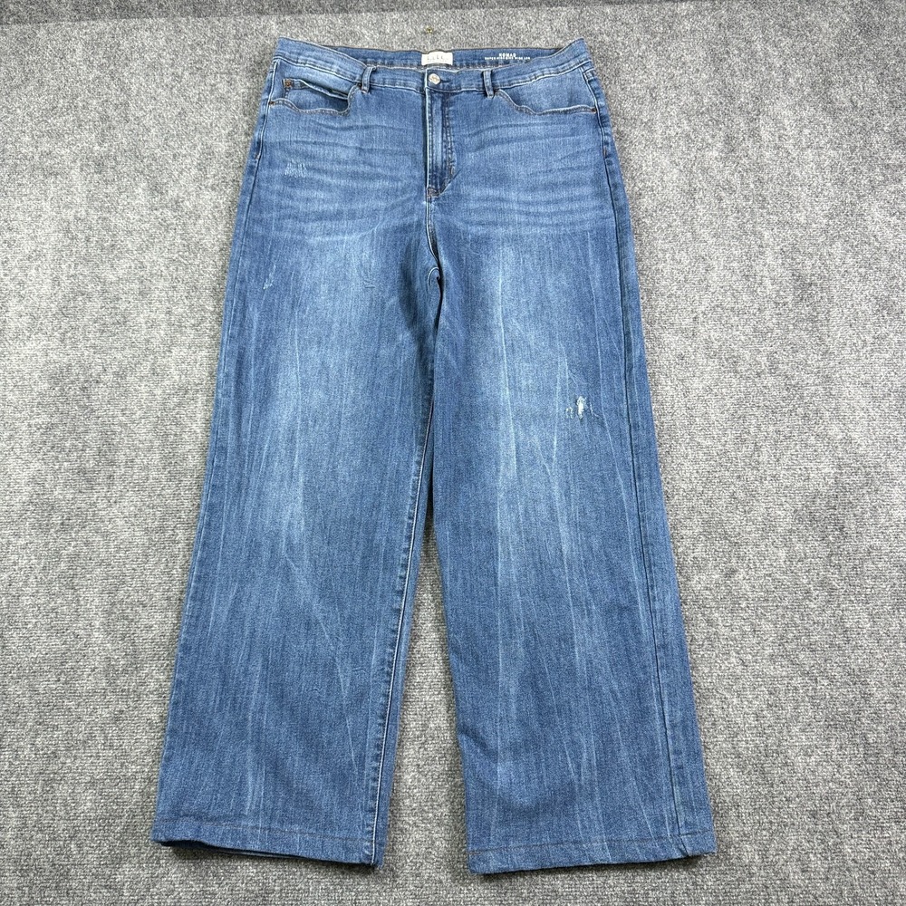 Nicole Miller Nomad Super High Rise Wide Leg Jeans Womens 16 Distressed Stretch